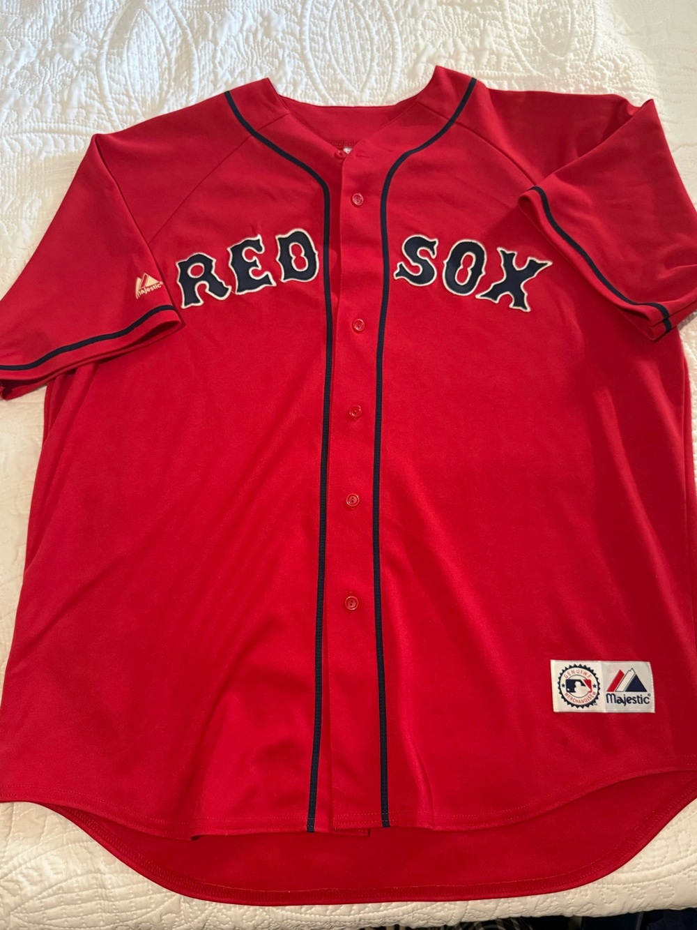 Majestic Garciaparra Red Boston Red Sox Button-Up Jersey with Navy Trim